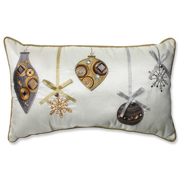 Holiday Ornaments Rectangular Throw Pillow, Gold/Silver