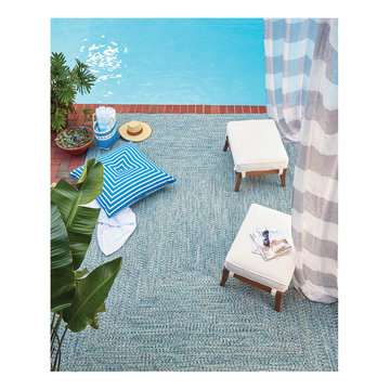 Sea Pottery Concentric Rectangle Braided Rugs, Blue