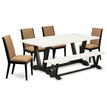 East West Furniture V-Style 6-piece Wood Dining Room Set in Black