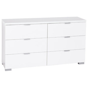 Contemporary Double Dresser Wood 8 Drawer Metal Runners White