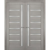 Solid French Double Doors 36 x 96 Frosted Glass, Quadro 4088 Grey Ash