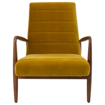 Sabello Channel Tufted Arm Chair, Gold/Dark Walnut