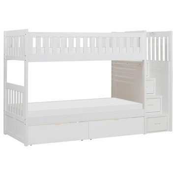 Lexicon Galen Reversible Step Storage Wood Bunk Bed with Storage Boxes in White