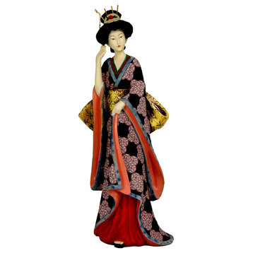 14" Geisha Figurine With Ivory Flower Sash