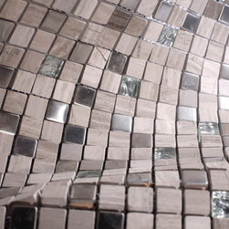 Light Grey Luxury Square Pebble Stone with Stainless Steel Mosaic Tiles - Home Accessories & Decor