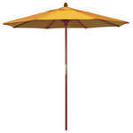 March Products - 7.5' Square Push Lift Wood Umbrella, Lemon Olefin - The classic look of a traditional wood market umbrella by California Umbrella is captured by the MARE design series.  The hallmark of the MARE series is the beautiful 100% marenti wood pole and rib system. The dark stained finish over a traditional marenti wood is perfect for outdoor dining rooms and poolside d-cor. The deluxe push lift system ensures a long lasting shade experience that commercial customers demand. This umbrella also features Olefin fabrics, which are made with high durability synthetic Olefin fibers that offer improved fade resistance over lesser grade fabric materials like polyester and cotton.
