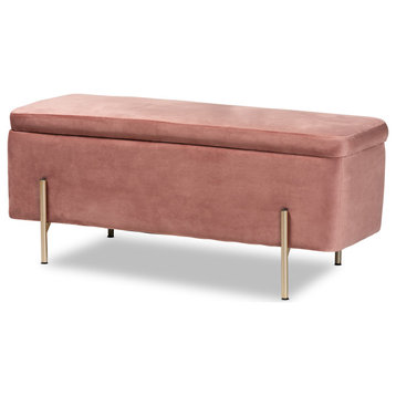 Aaran Glam Velvet Fabric Upholstered Storage Bench Pink