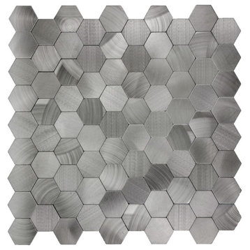 Peel & Stick 1.3125 in x 1.3125 in Aluminum Metal Hexagon Mosaic in Silver