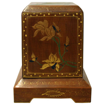 Consigned, Chinese Brown Lacquer Flower Graphic Display Box