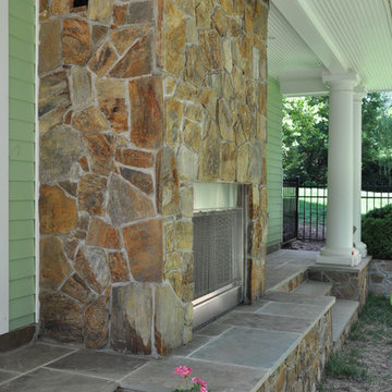 Outdoor,pool fireplace,retaining walls,random flagstone,porch.