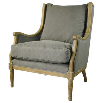 Warren Chair, Wood, Antique White; Fabric, Frost Gray