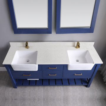 Georgia 72" Double Bathroom Vanity Set in Jewelry Blue and Composite Carrara Whi