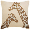 Beige Decorative Pillow 20"x20" Linen Decorative Pillows, Giraffe Talk