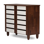 Baxton Studio Gisela 2 Door Shoe Cabinet in Dark Oak and White