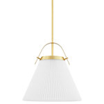 Hudson Valley Lighting - Aldridge 1-Light Pendant, Small, Aged Brass Frame, Off White Shade - Traditional design with an updated look, Aldridge is pretty in pleats. A metal strap adds a spark of color above the classic cone-shaped shade that's pleated on the outside and smooth Belgian linen on the inside. Bright light spreads down from this highly usable, very adaptable style.