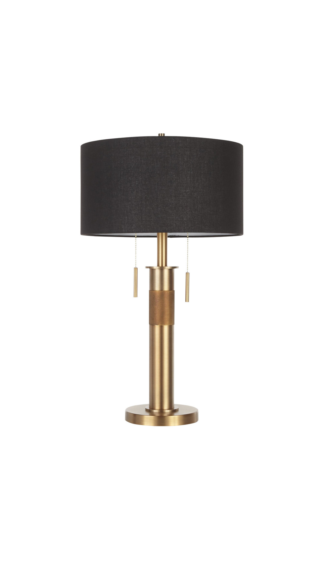 Trophy Industrial Table Lamp, Antique Brass With Black Linen Shade by LumiSource