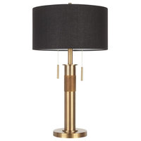 Trophy Industrial Table Lamp, Antique Brass With Black Linen Shade by LumiSource