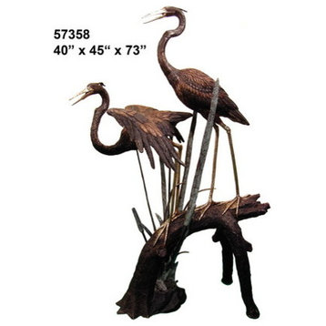 2 Herons Resting on a Branch Sculpture