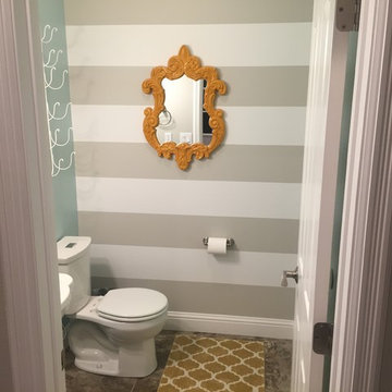Gray and White Striped Half Bath