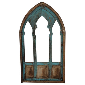 Trinity Architectural Gothic Wall Wood Window, Turquoise