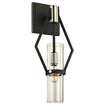 Raef Wall Sconce, Textured Black and Polished Nickel Finish, 16"