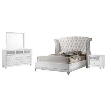 Coaster Barzini 4-piece Upholstered Queen Wood Bedroom Set White