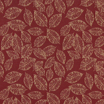 Red, Textured Leaves Woven Upholstery Fabric By The Yard