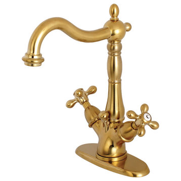 Kingston Brass Two-Handle Bathroom Faucet With Brass Pop-Up, Brushed Brass
