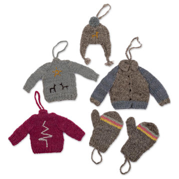 Novica Handmade Eco Winter Warmers Wool Ornaments (Set Of 6)