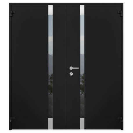 Exterior Entry Steel Double Doors /Cynex 6777 Black /72x80 Left Outswing