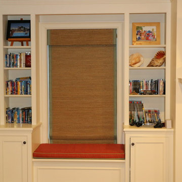 Banded Woven wood shade and custom cushion