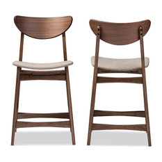 Fabric Upholstered Walnut Wood, 24" Counter Stool, Light Gray, Set of 2