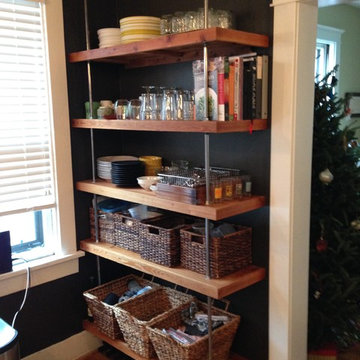 Knotty Pine Paneling becomes Kitchen Shelves