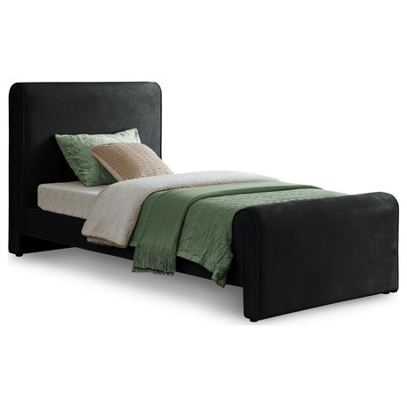 Sloan Black Velvet Full Bed, Black, Twin