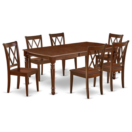 7-Piece Rectangular 60/78" Table With 18" Leaf and 6 Double X-Back Chairs