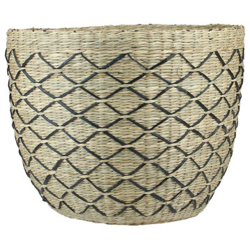 12" Natural Brown and Black Woven Lattice Seagrass Basket