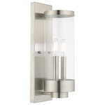 Livex Lighting - Livex Lighting 20722-91 Hillcrest - Two Light Outdoor Wall Lantern - The two light outdoor wall lantern from the HillcrHillcrest Two Light  Brushed Nickel Clear *UL Approved: YES Energy Star Qualified: n/a ADA Certified: n/a  *Number of Lights: Lamp: 2-*Wattage:40w Candelabra Base bulb(s) *Bulb Included:No *Bulb Type:Candelabra Base *Finish Type:Brushed Nickel