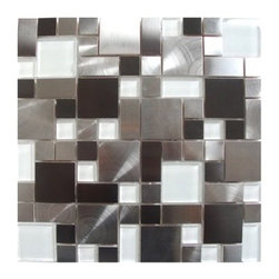 Eden Mosaic Tile Modern Cobble Stainless Steel With White Glass Tile EMT_W1144-M - Mosaic Tile