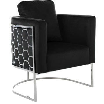 Casa Velvet Upholstered Chair, Black, Chrome Finish