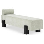 Meridian Furniture - Edison Chenille Fabric Upholstered Bench, Green, Black Finish - Go for a cozy, chic vibe with this mint Edison chenille fabric bench, a versatile and stylish addition to your home. Upholstered in soft mint chenille fabric, it epitomizes comfort and sophistication. The rich black finish of the solid wood base adds warmth and durability, ensuring this bench is both functional and timeless. A bolster pillow is included for added comfort and a touch of elegance. The bench's modern mid-century design seamlessly complements a range of decor styles in the entryway, bedroom, or living room.