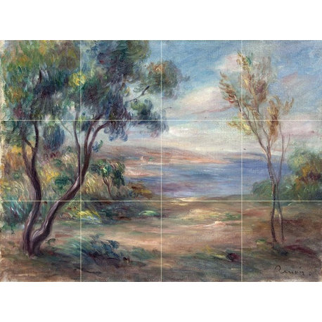 Tile Mural, Landscape Seaside Trees River Marble Matte