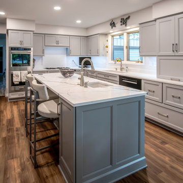 Custom Two Tone Gray Kosher Kitchen with Quartz Countertops