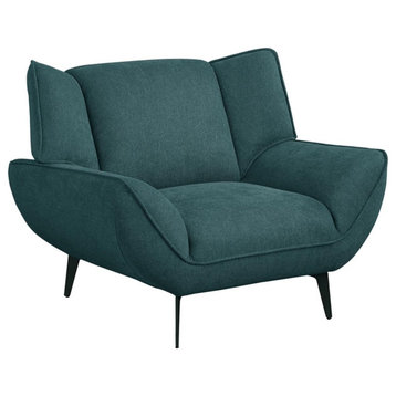 Coaster Upholstered Fabric & Metal Wing Back Chair in Teal Blue/Black
