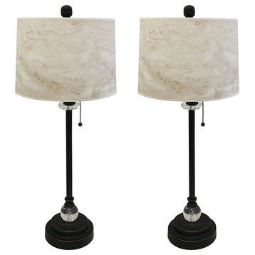 28" Crystal Lamp With White Marble Texture Shade, Oil Rubbed Bronze, Set of 2