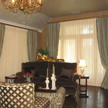 Pleated Draperies over Sheers, with Decorative Hardware