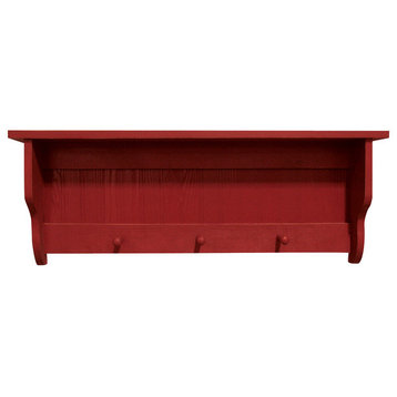 Pine Shelf With Pegs, Old Red