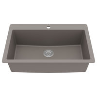 Karran QT-812 Top Mount 33" Large Single Bowl Quartz Kitchen Sink, Concrete