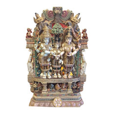 Indian Antique Temple Carving Sculpture Shiva Parvati Vishnu Kalyanam Statue