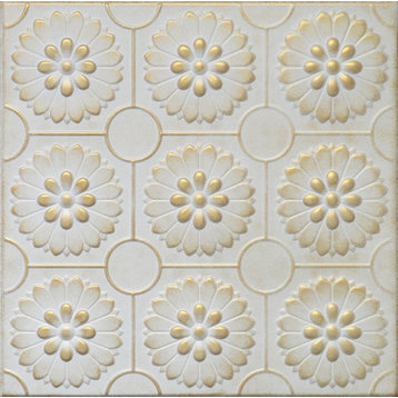 19.6"x19.6" Styrofoam Glue Up Ceiling Tiles R36 White Satin Washed Gold
