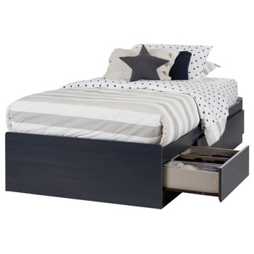Roseberry Kids Transitional Wood Twin Mates Bed with 3 Drawers in Blue
